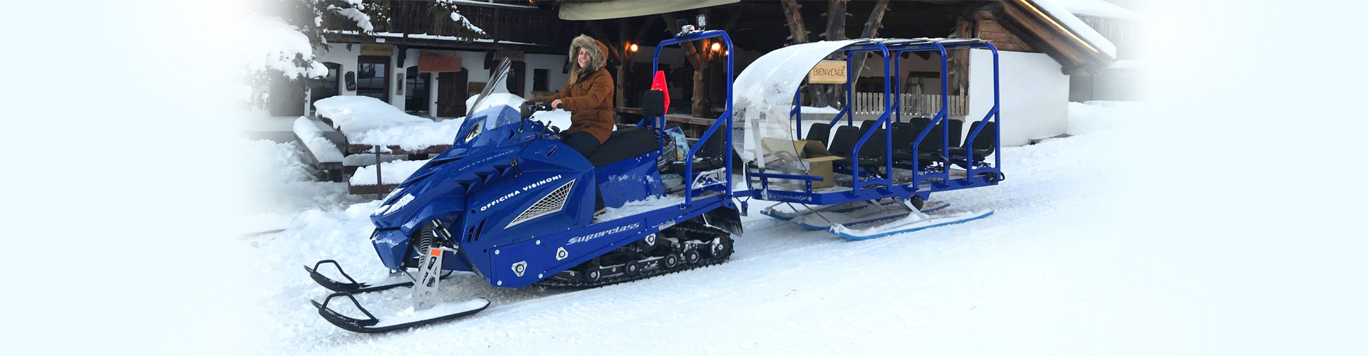 Alpina Snow-bus: professional passenger transport snowmobiles for mountain resorts and Alpine huts in Switzerland.