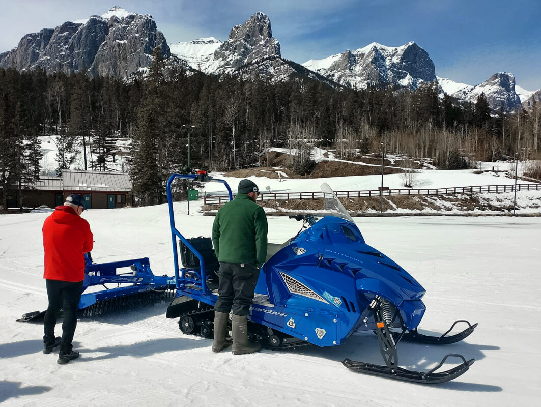 Alpina Superclass snowmobile grooming at Canmore Nordic Centre, Alberta Canada